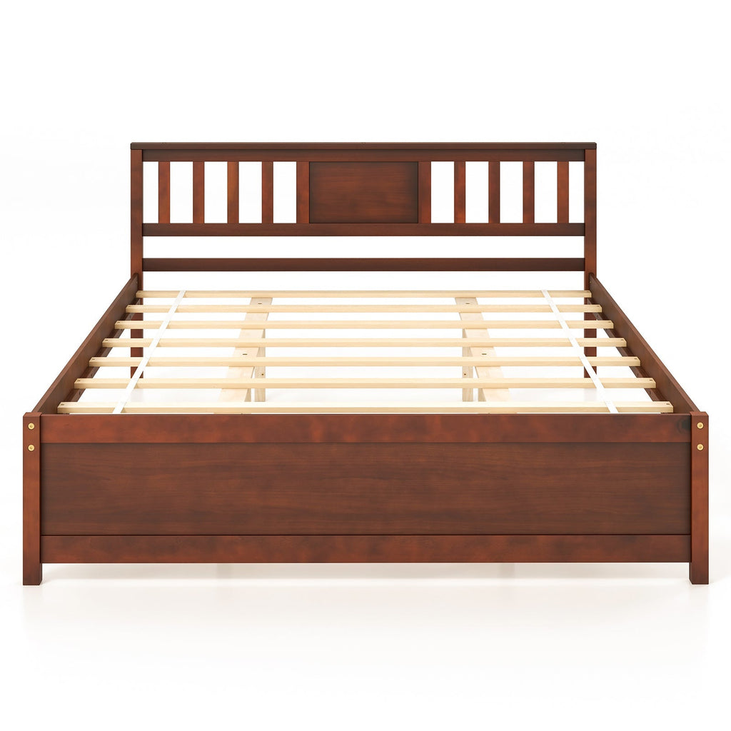 Wooden Platform Bed with Headboard and Slat Support