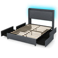 Full/Queen Size Bed Frame with LED Lights and Charging Station