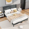 Queen Size Upholstered Bed Frame with Button Tufted Wingback Headboard and Wooden Slats Support Mattress Foundation-Gray