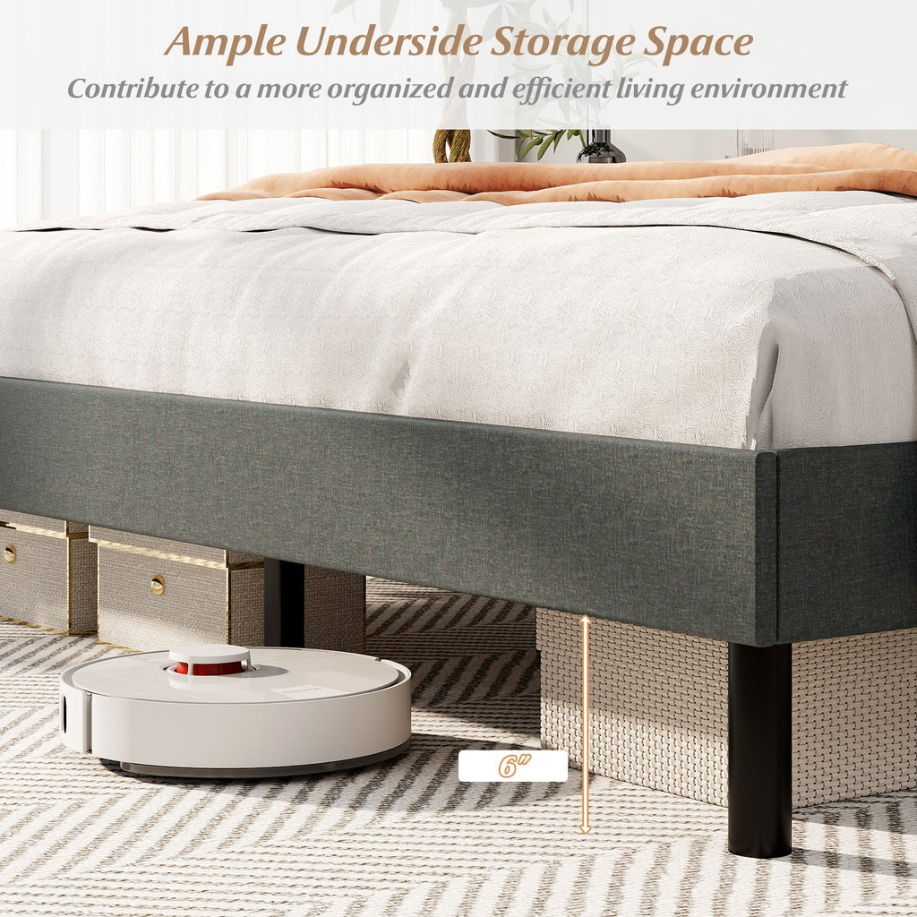 Queen Size Upholstered Bed Frame with Button Tufted Wingback Headboard and Wooden Slats Support Mattress Foundation-Gray