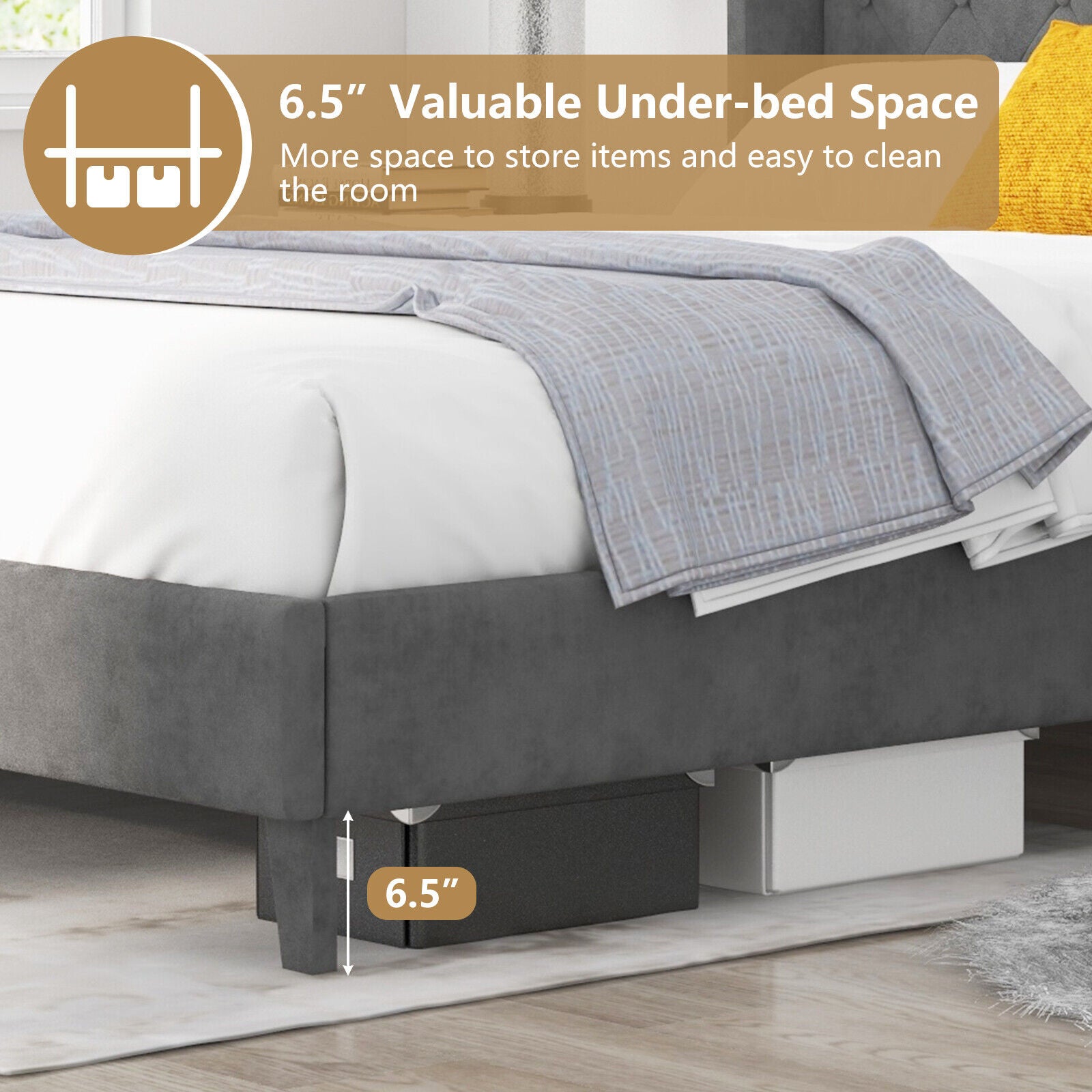 Full/Queen Size Upholstered Platform Bed Frame with Button Tufted Headboard