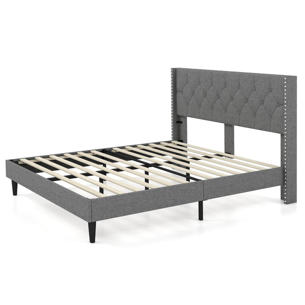 Full/Queen Size Upholstered Platform Bed with Button Tufted Headboard