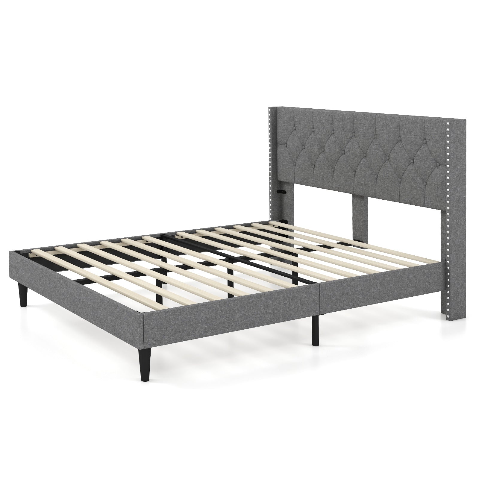 Full/Queen Size Upholstered Platform Bed with Button Tufted Headboard