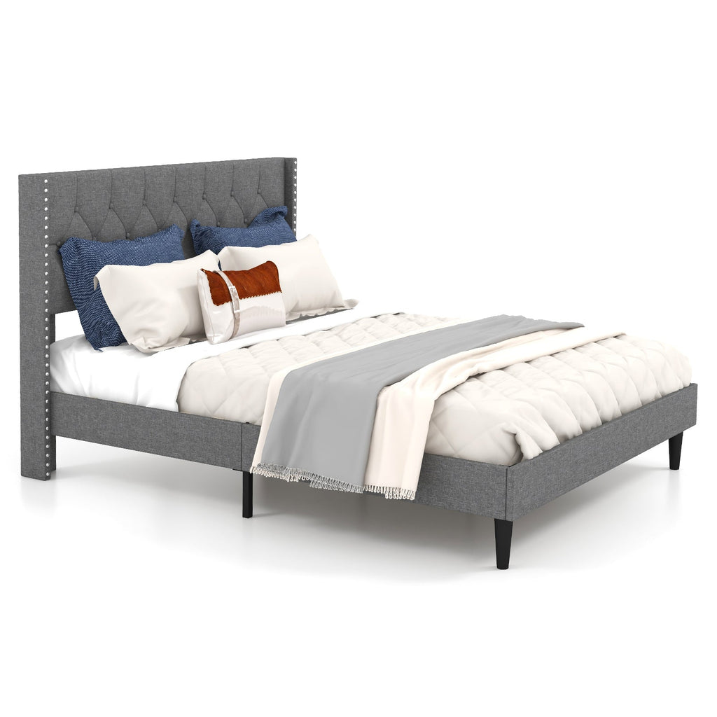Full/Queen Size Upholstered Platform Bed with Button Tufted Headboard