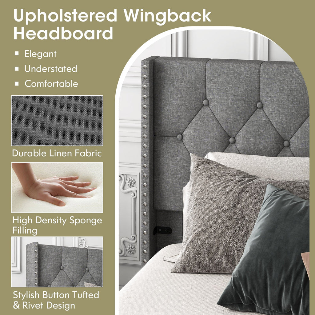 Full/Queen Size Upholstered Platform Bed with Button Tufted Headboard