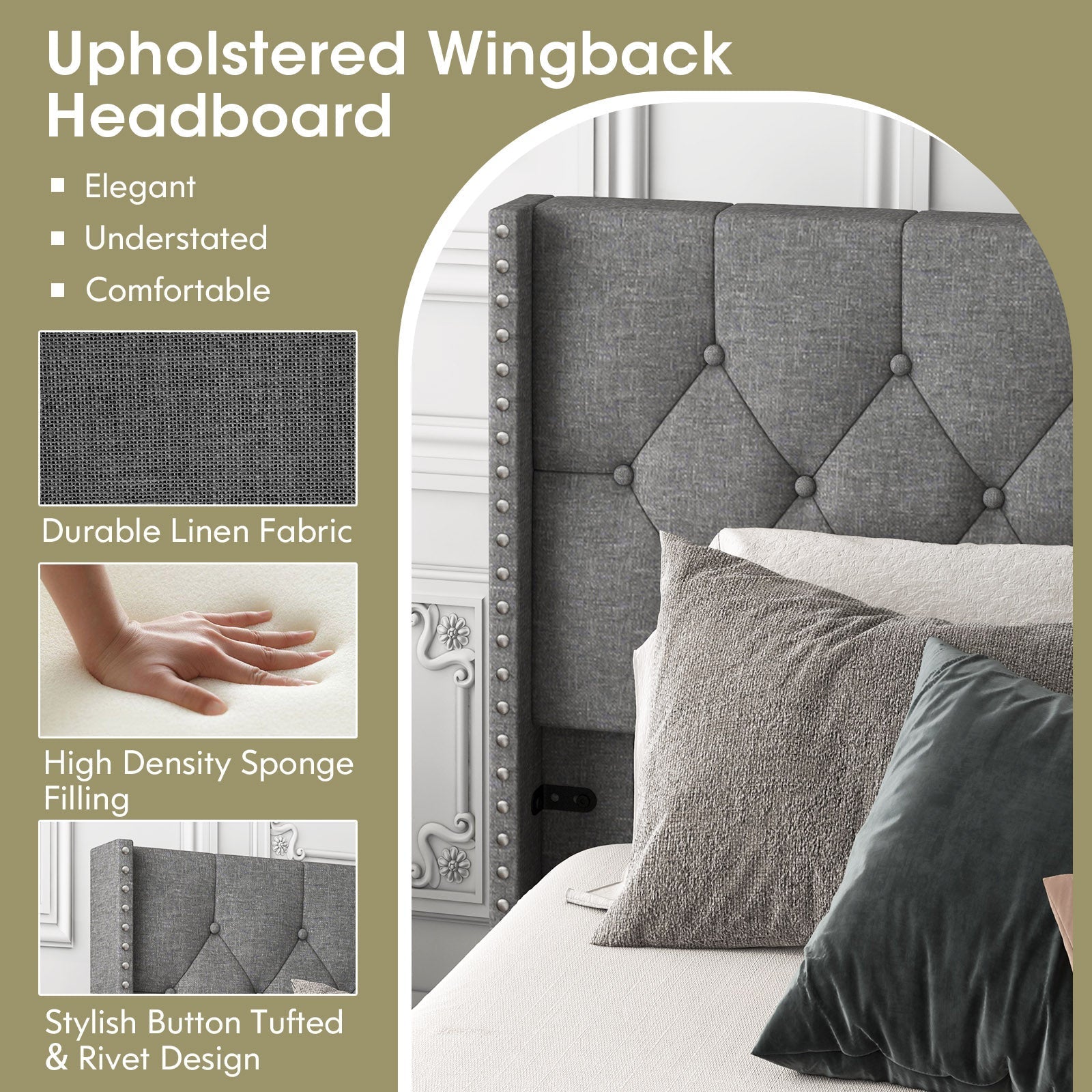 Full/Queen Size Upholstered Platform Bed with Button Tufted Headboard