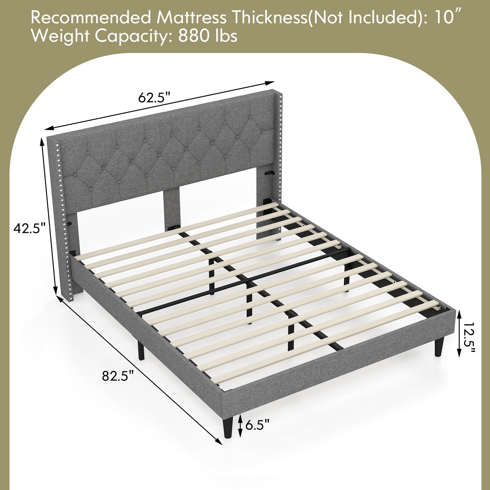 Full/Queen Size Upholstered Platform Bed with Button Tufted Headboard