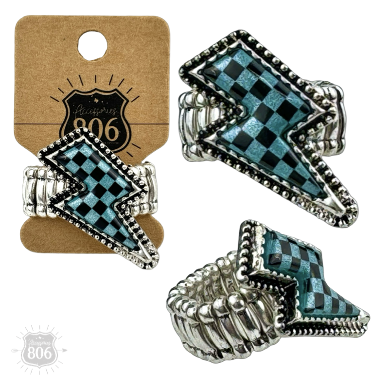 Checkerboard print lightning bolt ring