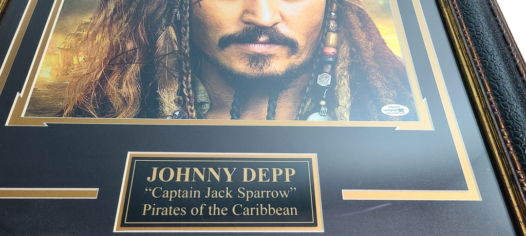Johnny Depp Signed Framed Metalic Pirates of The Caribbean Photo ACOA