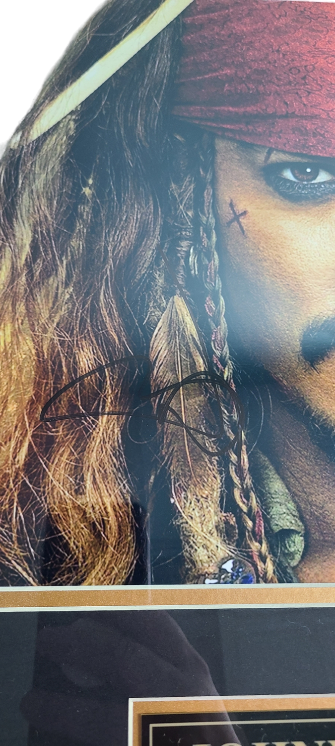 Johnny Depp Signed Framed Metalic Pirates of The Caribbean Photo ACOA