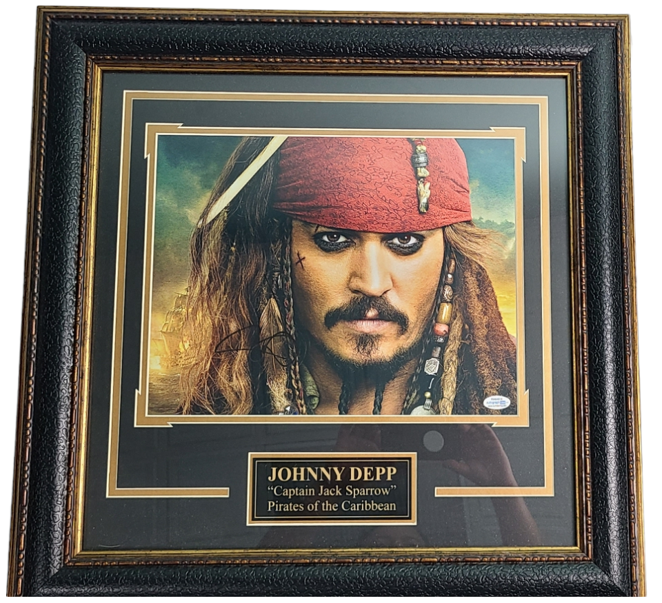 Johnny Depp Signed Framed Metalic Pirates of The Caribbean Photo ACOA