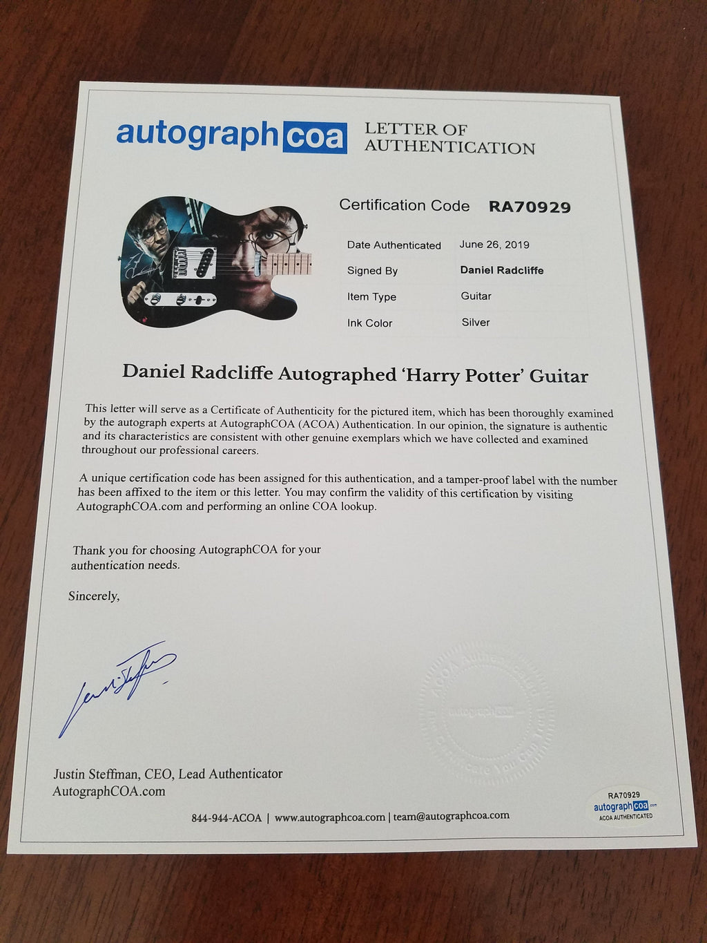 Harry Potter Daniel Radcliffe Autographed Graphics Photo Guitar ACOA LOA