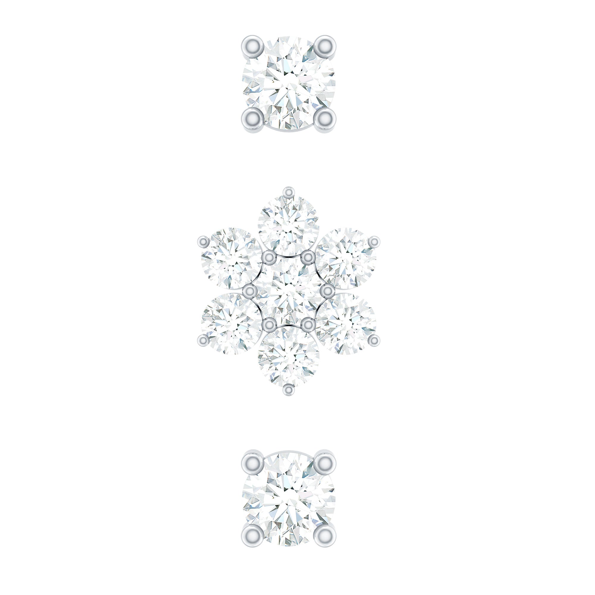 Moissanite Flower Triple Earrings Set for Cartilage Piercing