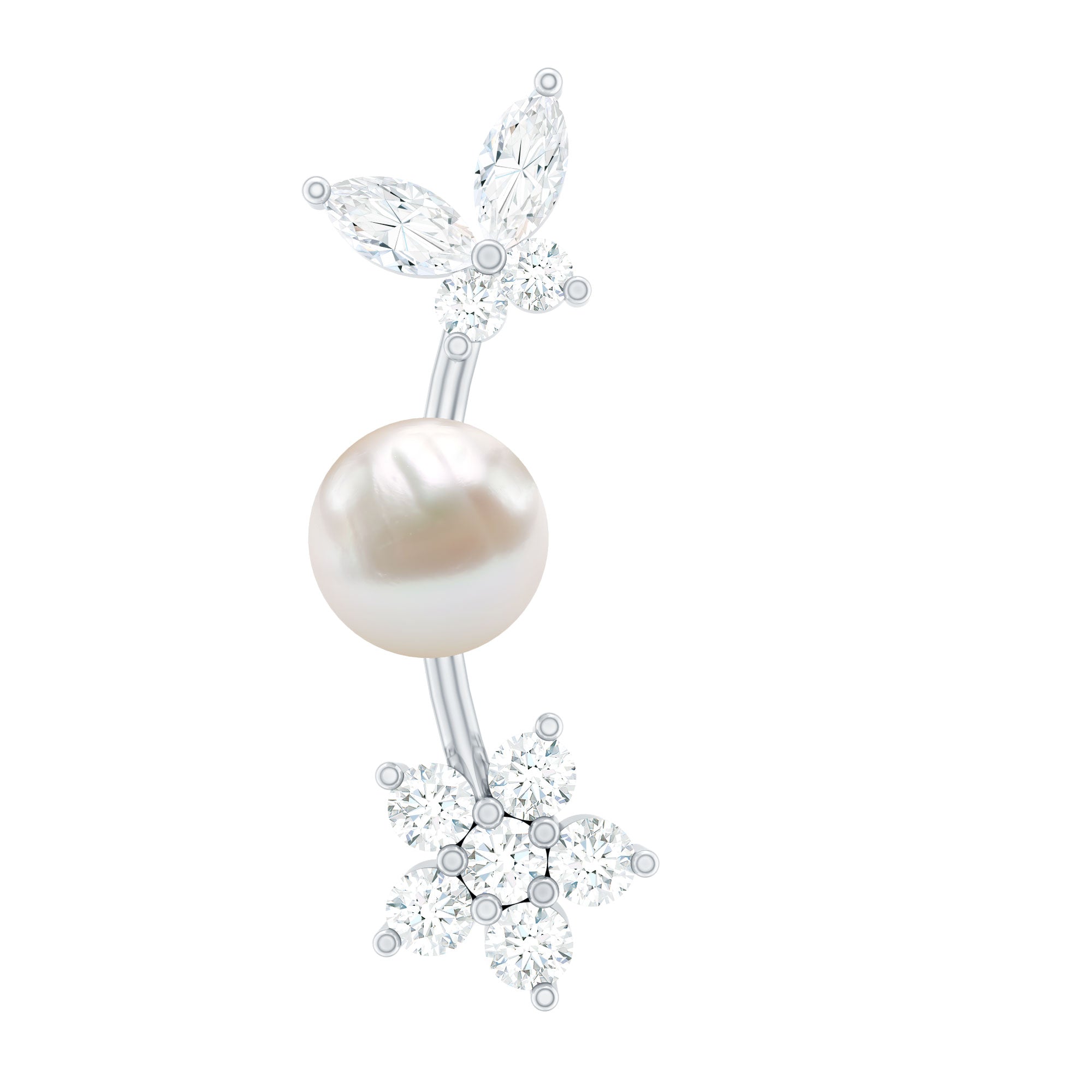 Nature Inspired Freshwater Pearl and Diamond Crawler Earring