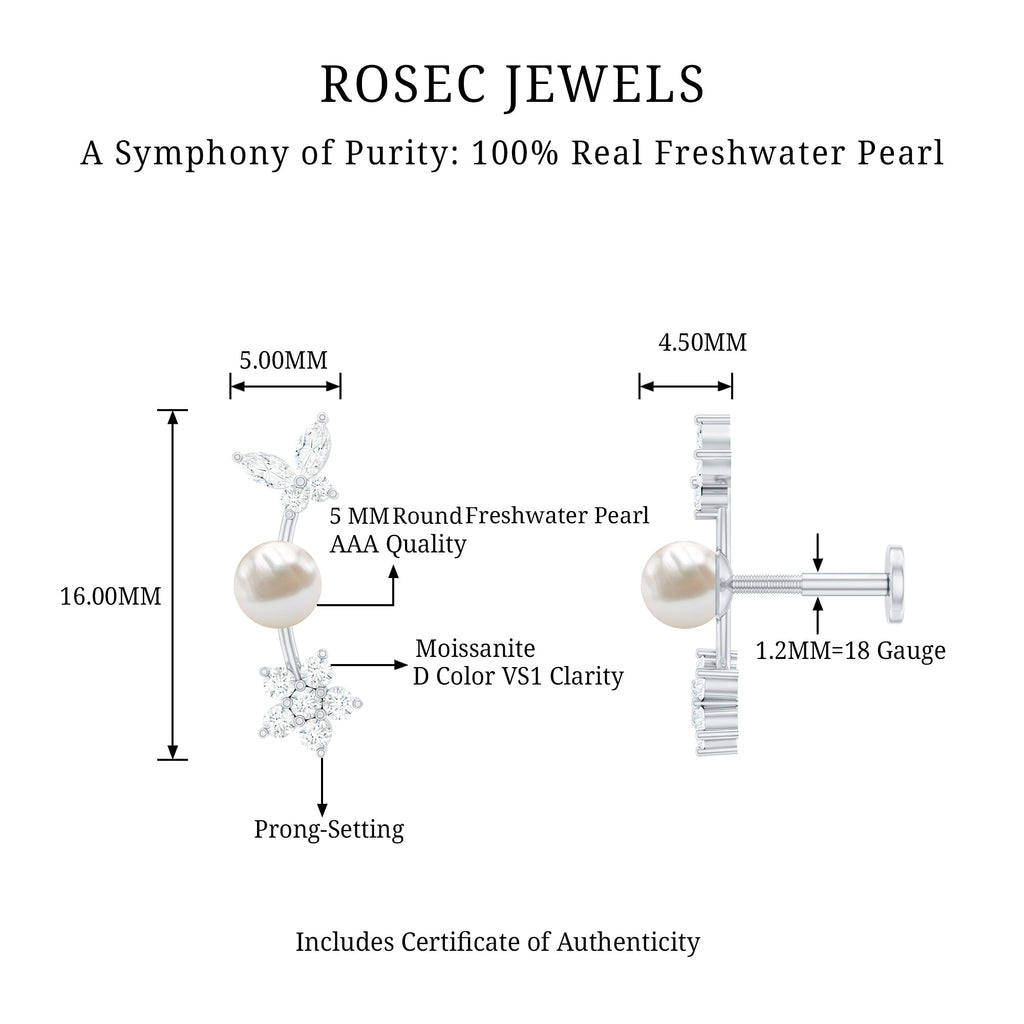 Nature Inspired Freshwater Pearl and Diamond Crawler Earring