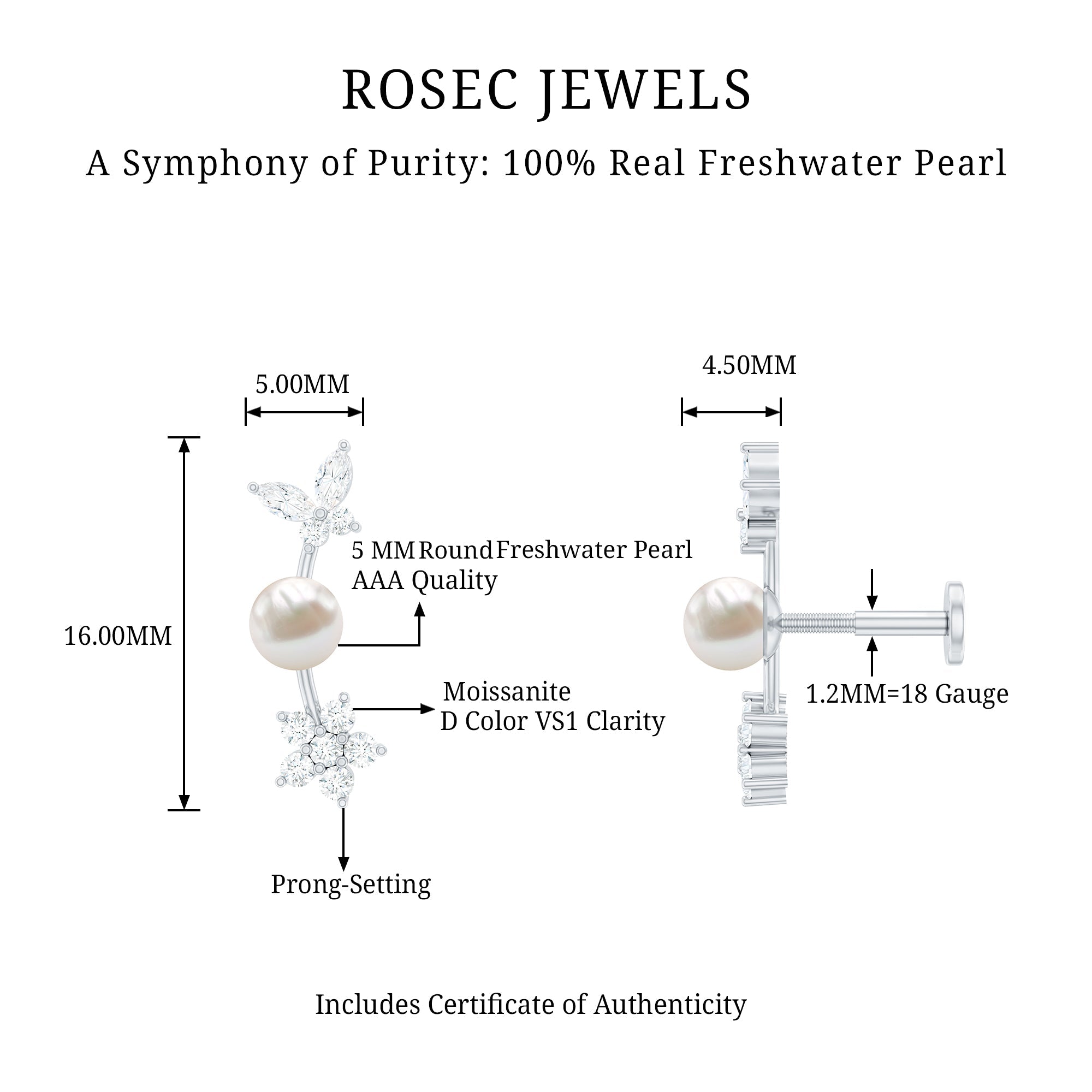 Nature Inspired Freshwater Pearl and Diamond Crawler Earring