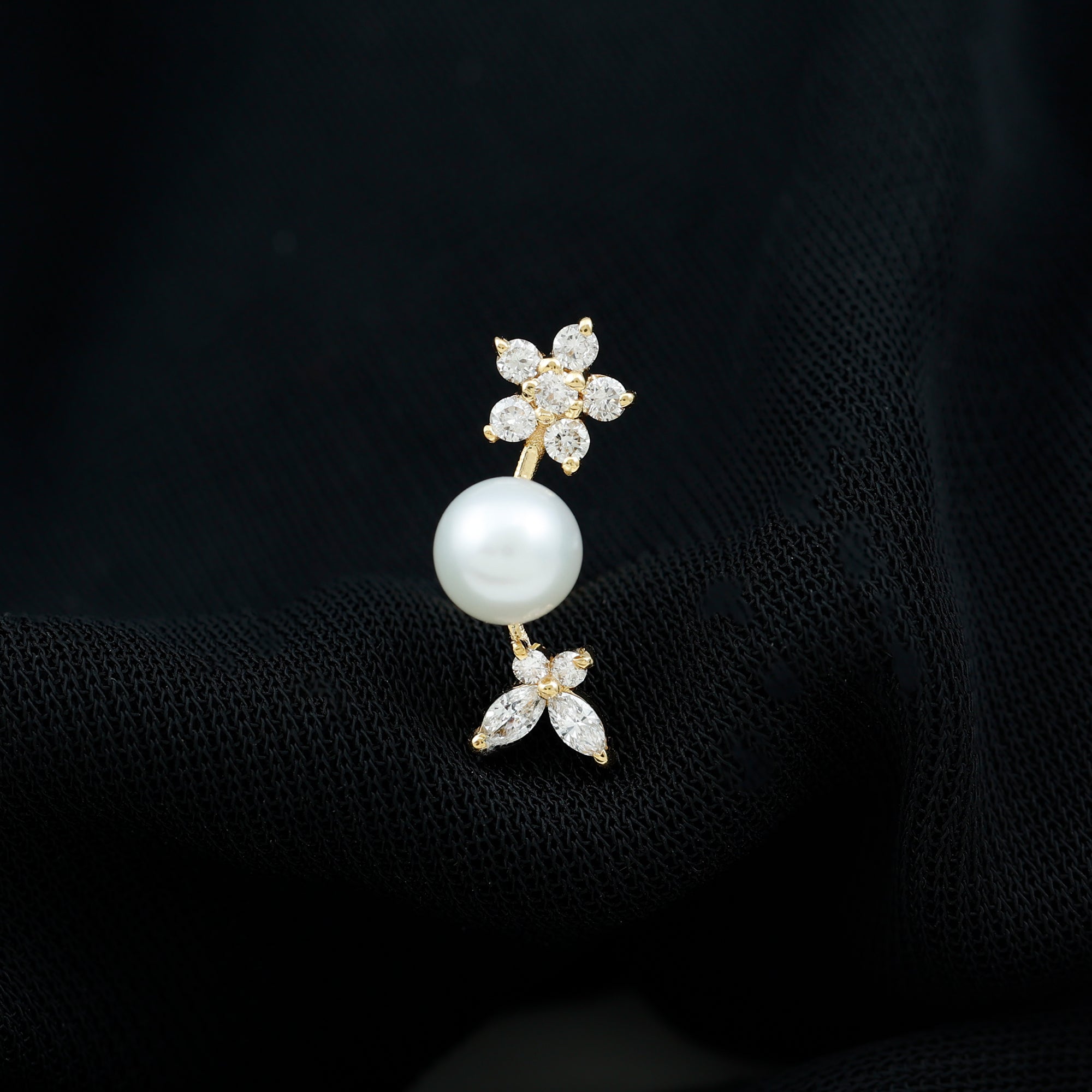 Nature Inspired Freshwater Pearl and Diamond Crawler Earring