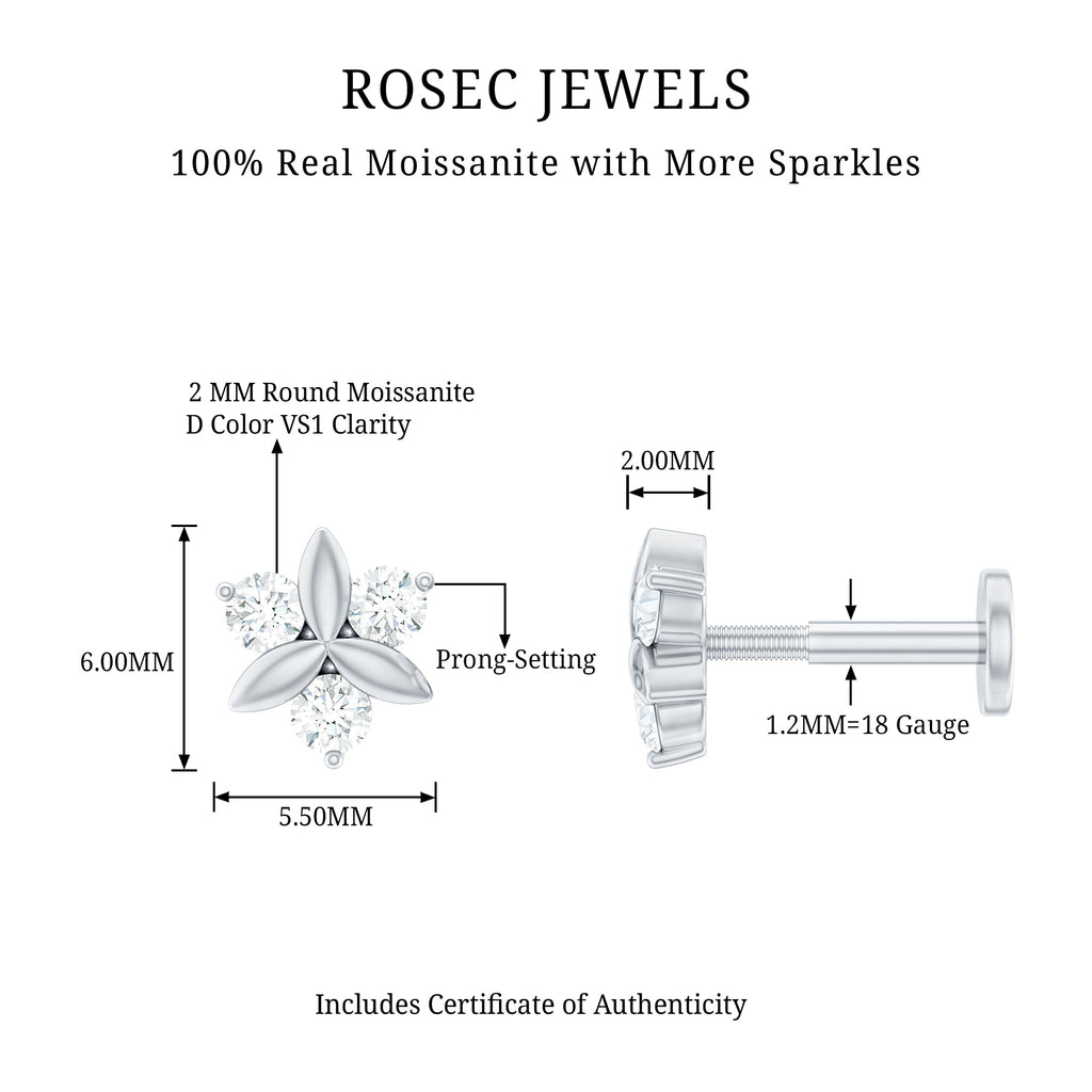 Round Moissanite Flower Cartilage Earring
