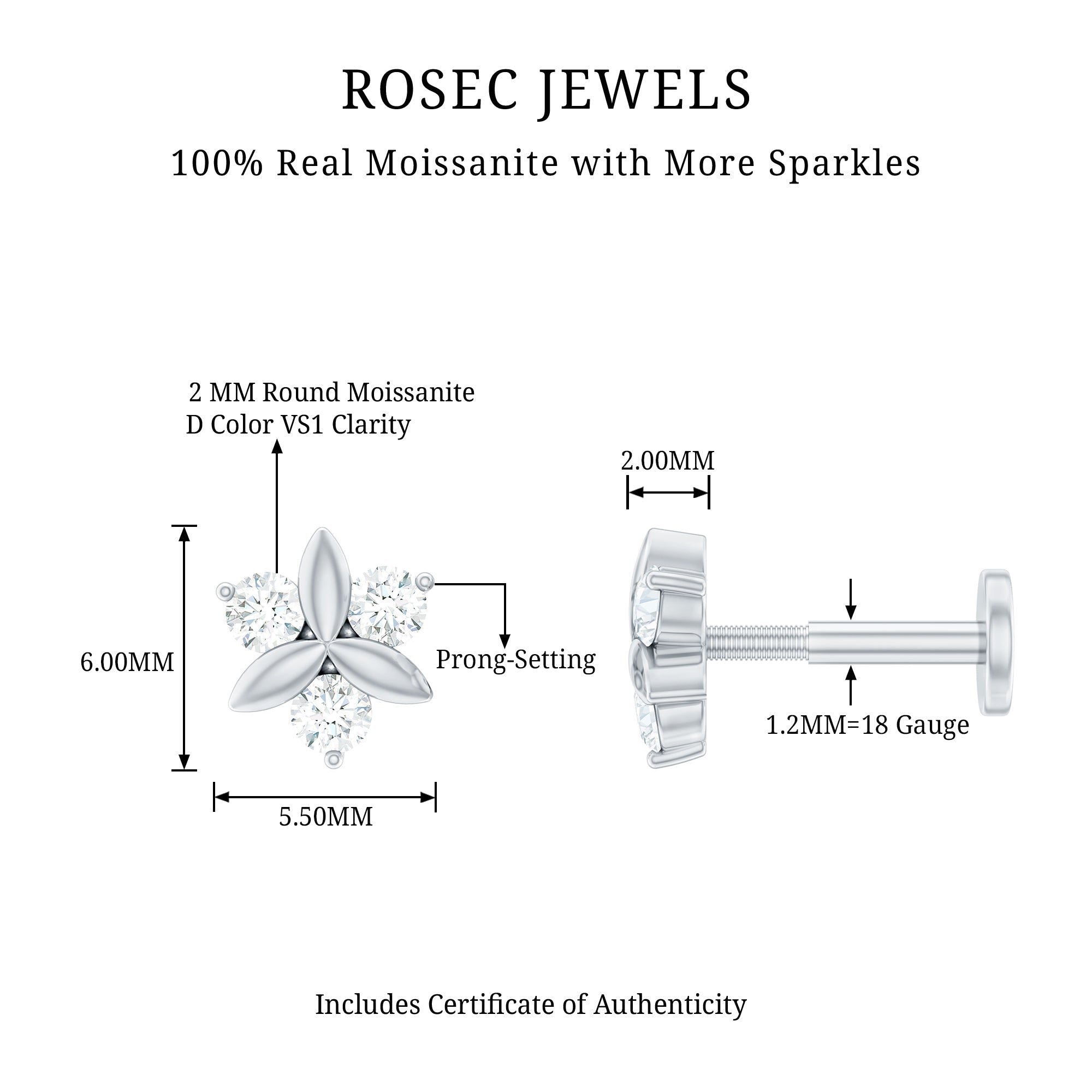 Round Moissanite Flower Cartilage Earring