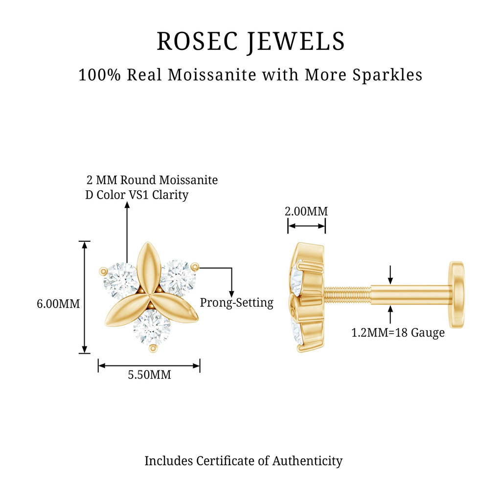 Round Moissanite Flower Cartilage Earring