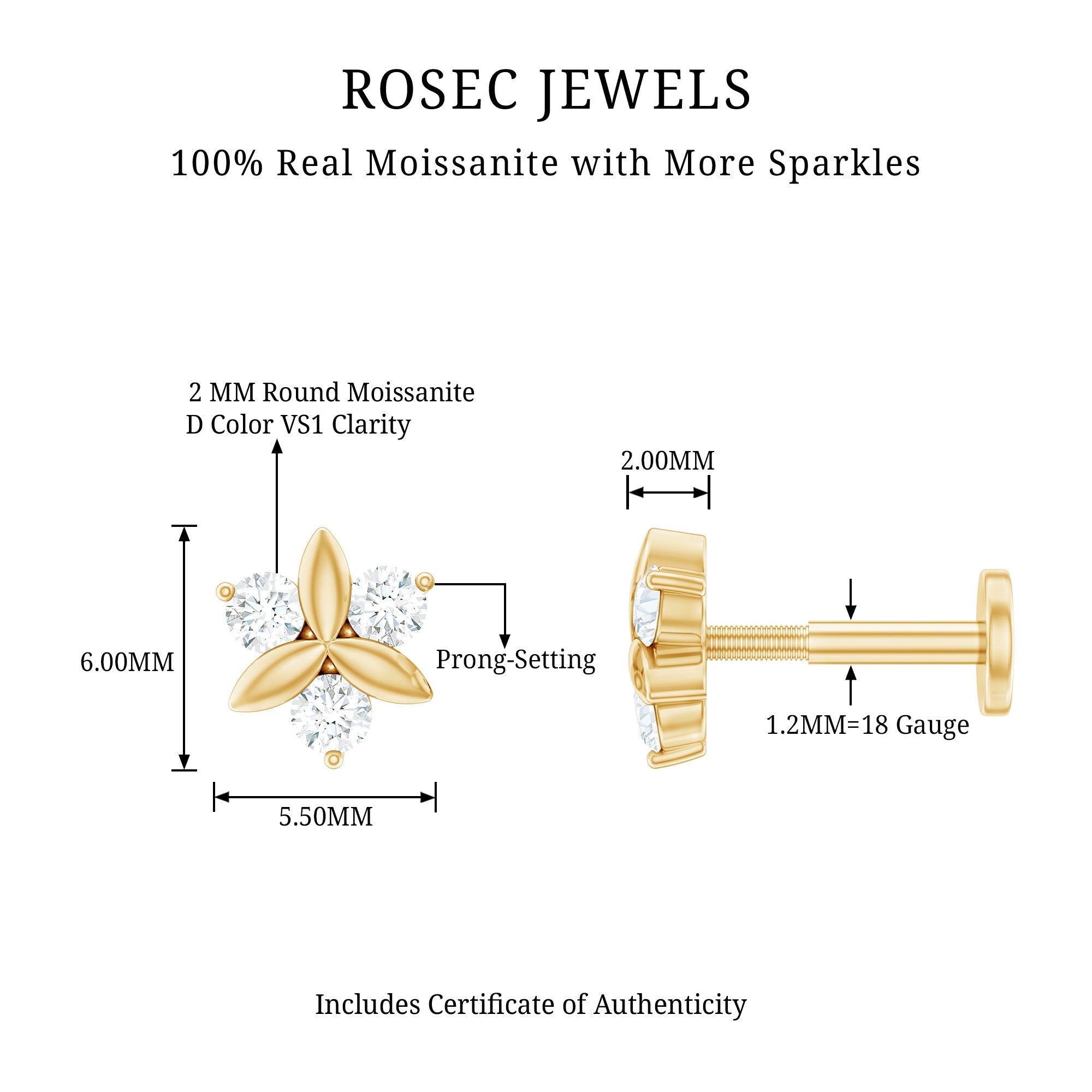Round Moissanite Flower Cartilage Earring