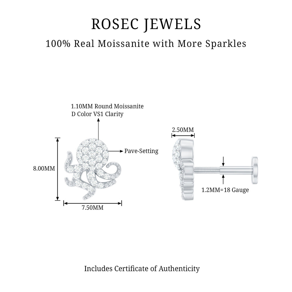 Moissanite Octopus Earring for Cartilage Piercing