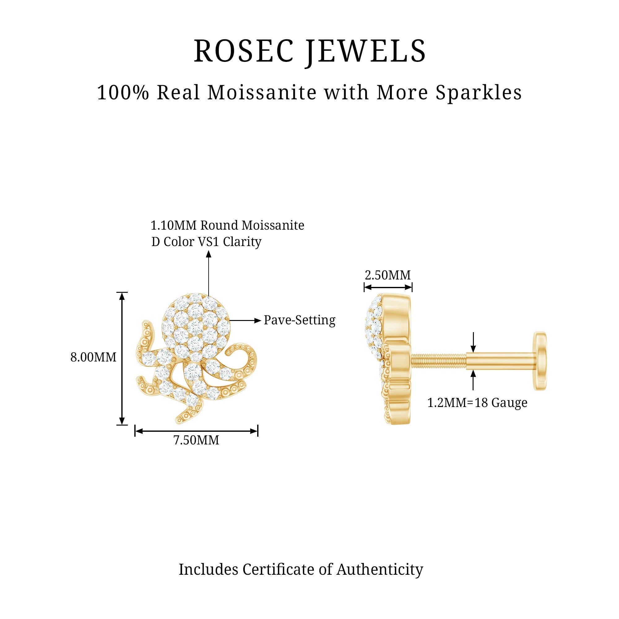 Moissanite Octopus Earring for Cartilage Piercing