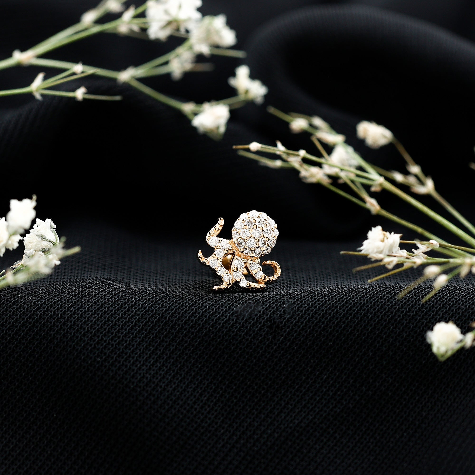 Moissanite Octopus Earring for Cartilage Piercing