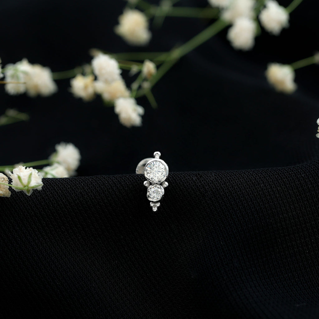 Simple Bezel Set Moissanite Two Stone Tragus Earring