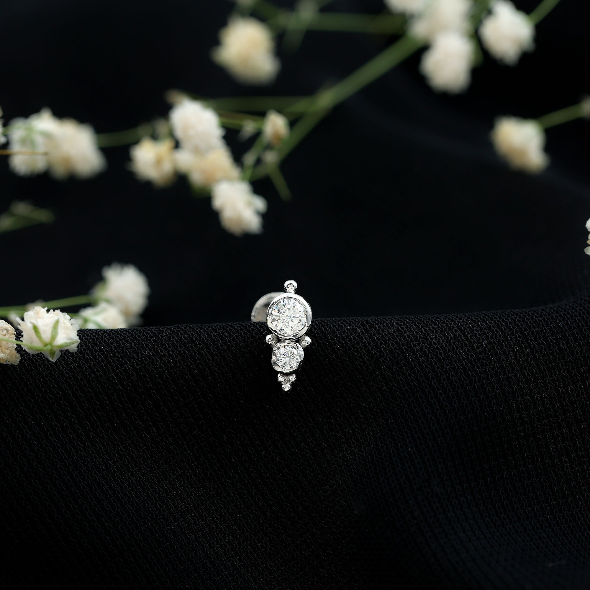 Simple Bezel Set Moissanite Two Stone Tragus Earring