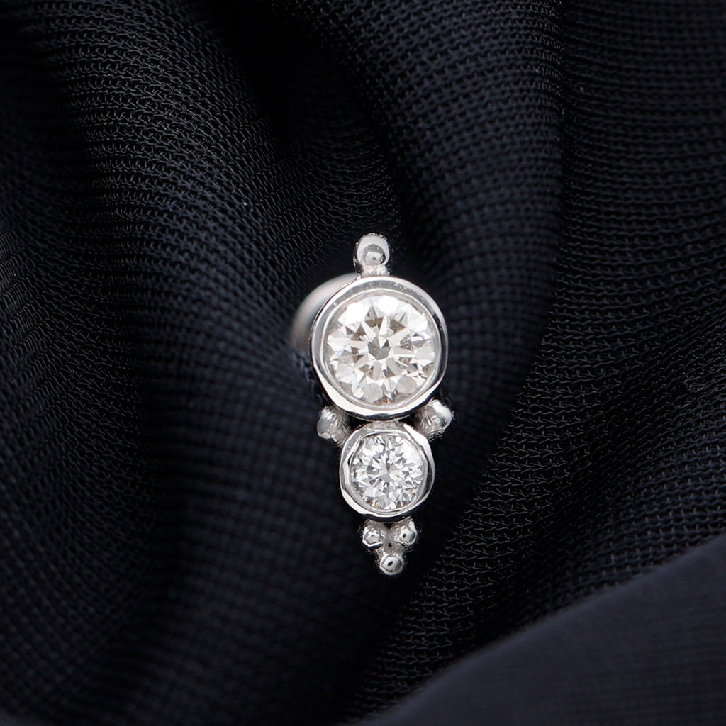 Simple Bezel Set Moissanite Two Stone Tragus Earring