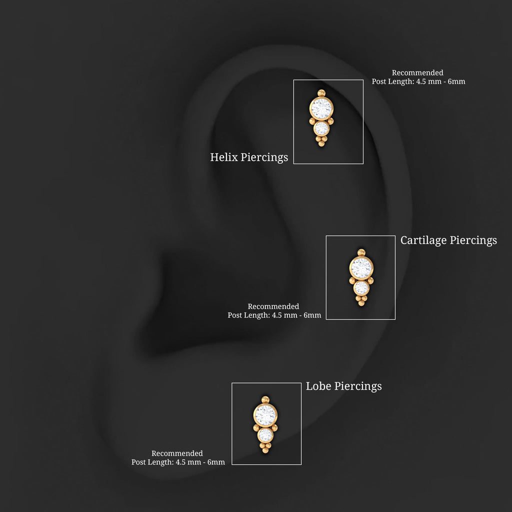 Simple Bezel Set Moissanite Two Stone Tragus Earring