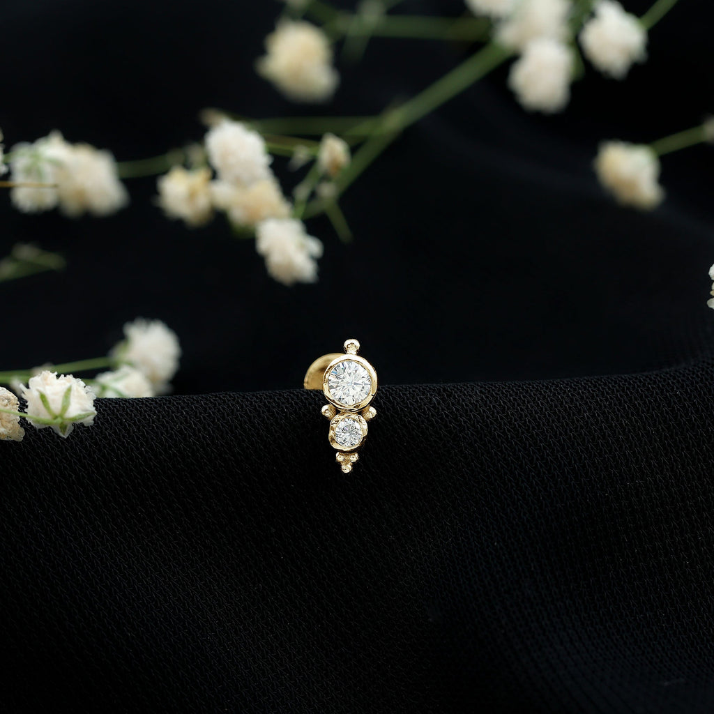 Simple Bezel Set Moissanite Two Stone Tragus Earring