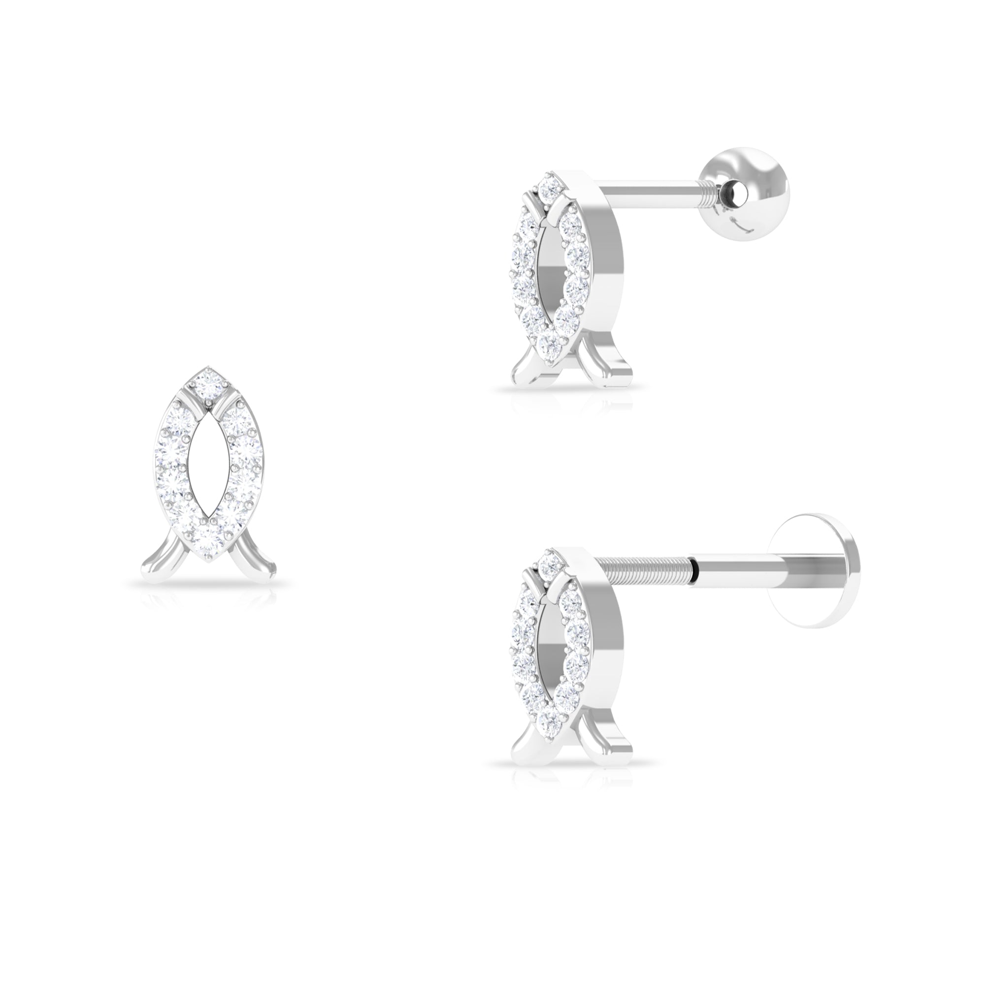 Real Diamond Fish Earring for Tragus Piercing