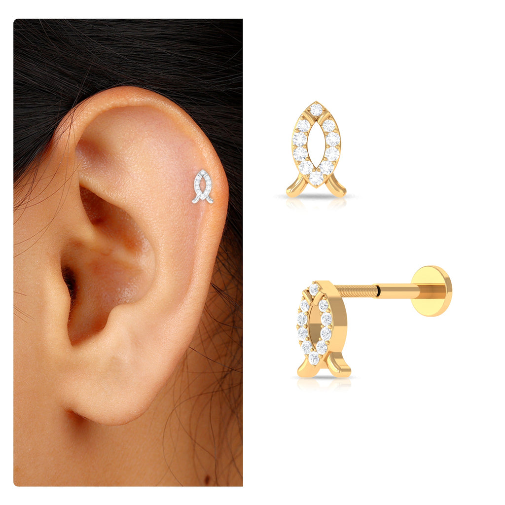 Real Diamond Fish Earring for Tragus Piercing