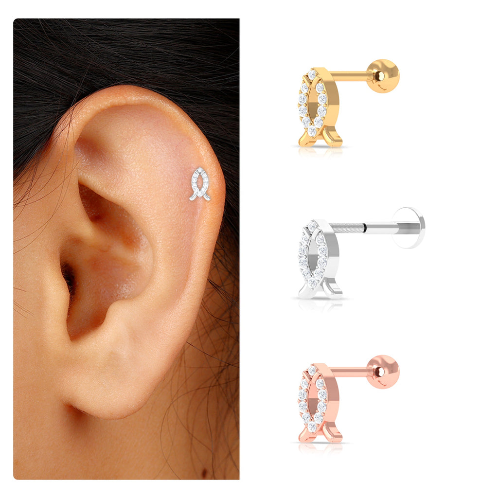 Real Diamond Fish Earring for Tragus Piercing