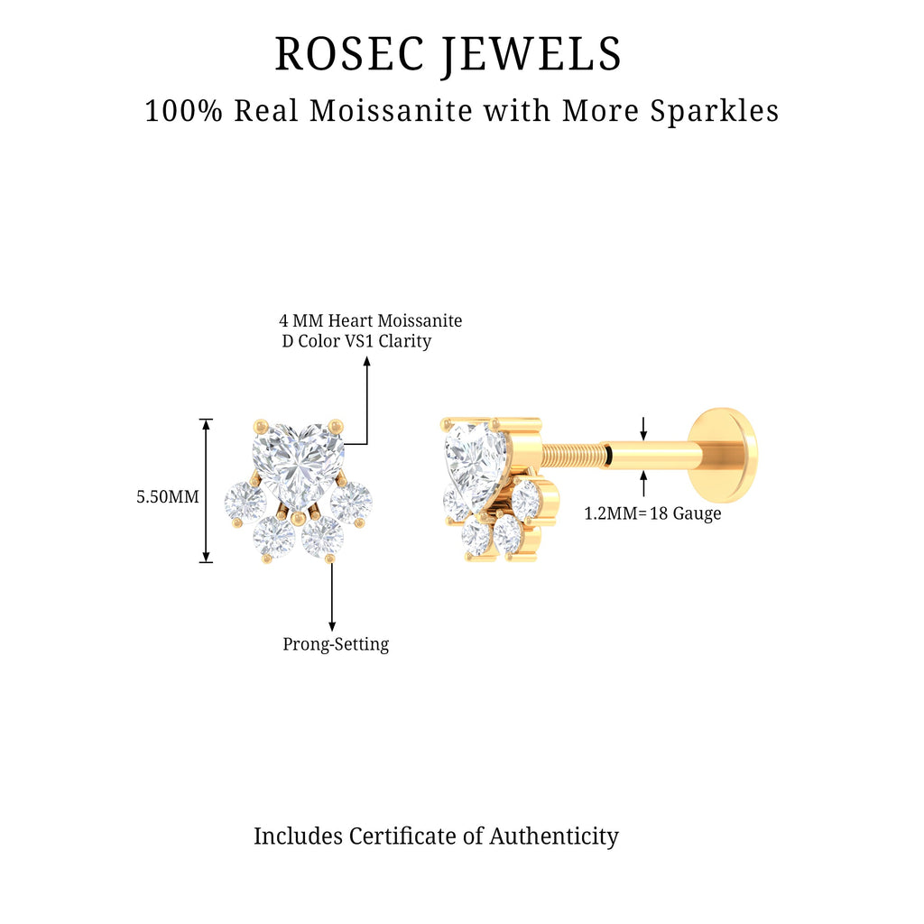 Heart Shape Moissanite Paw Cartilage Earring