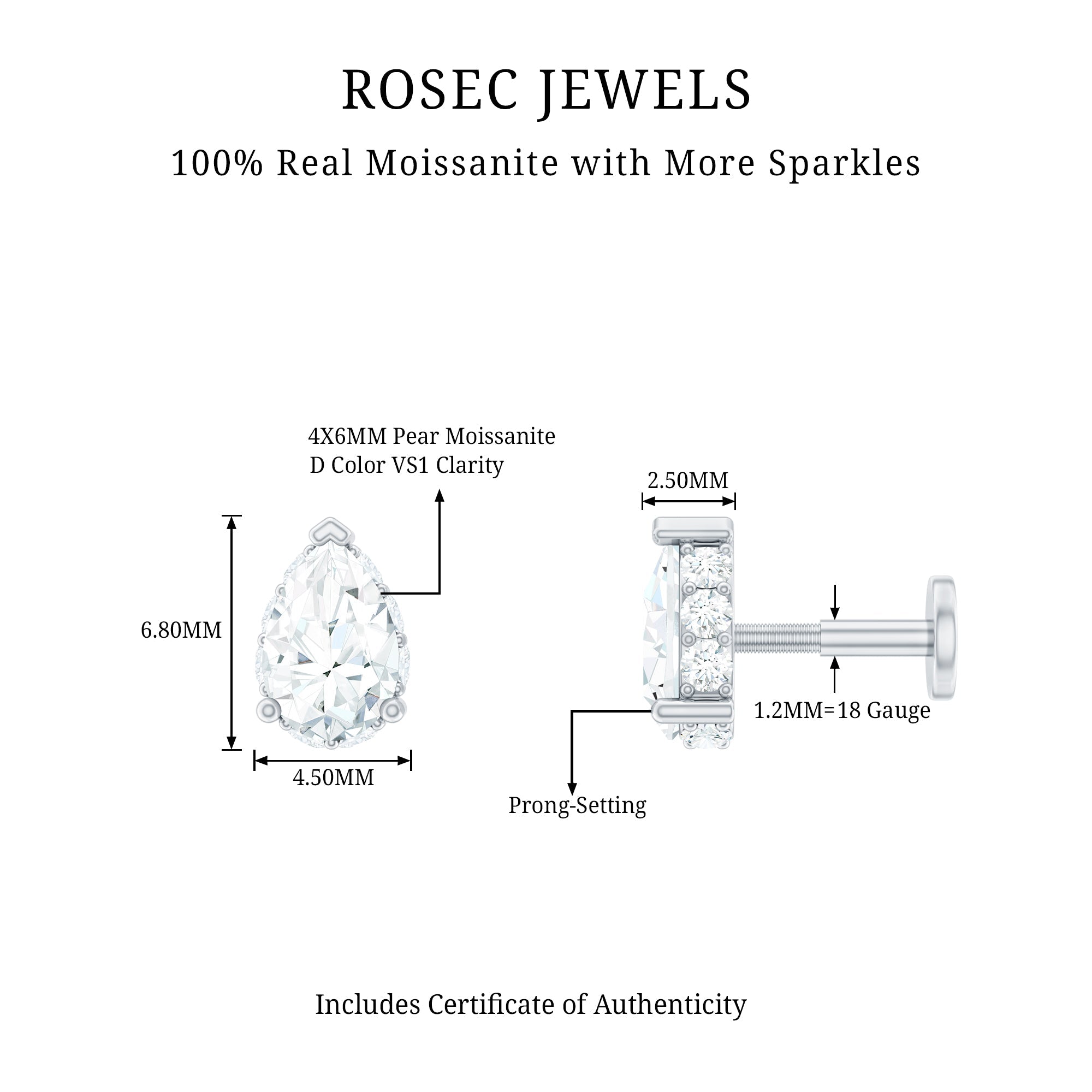 Certified Moissanite Teardrop Helix Earring for Women