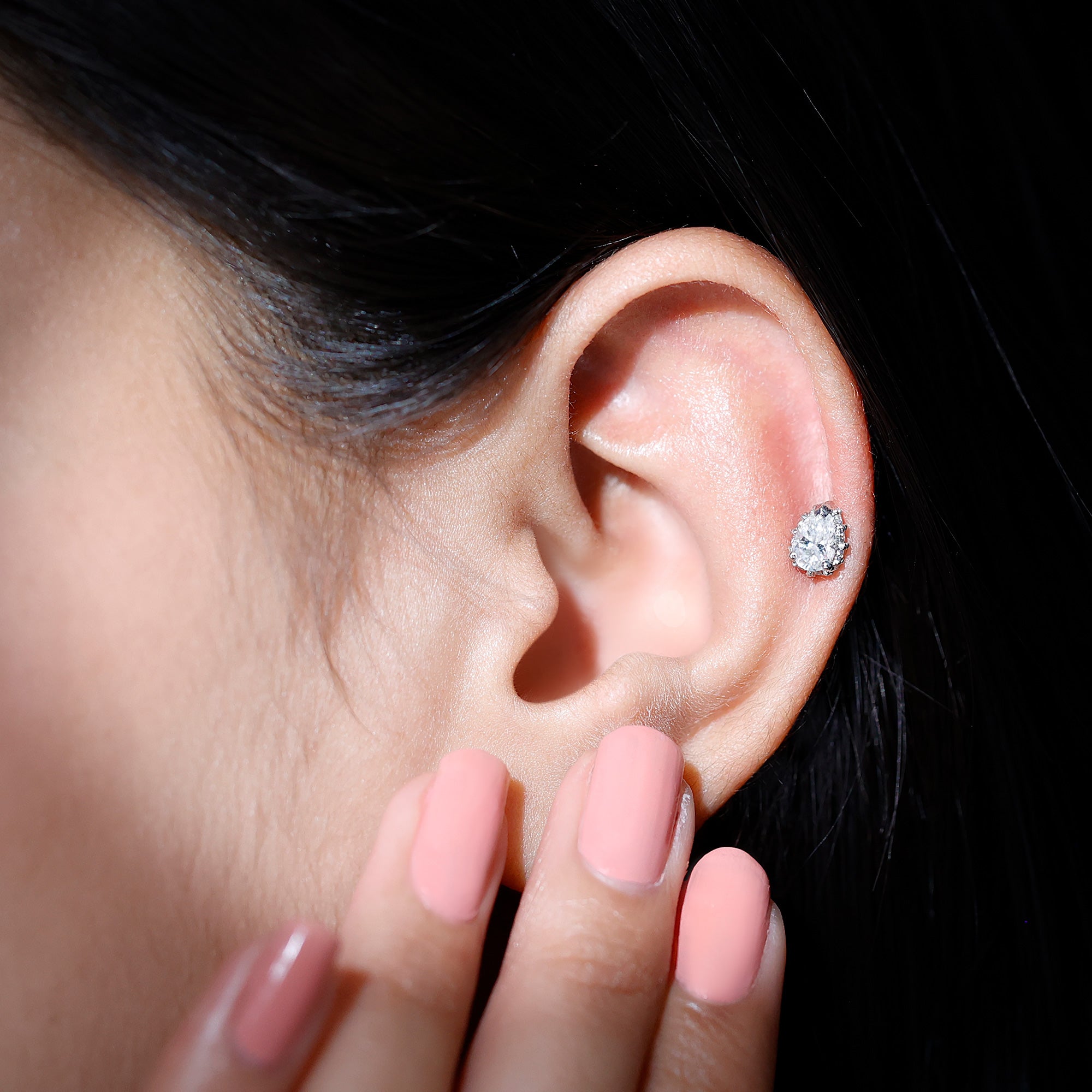 Certified Moissanite Teardrop Helix Earring for Women