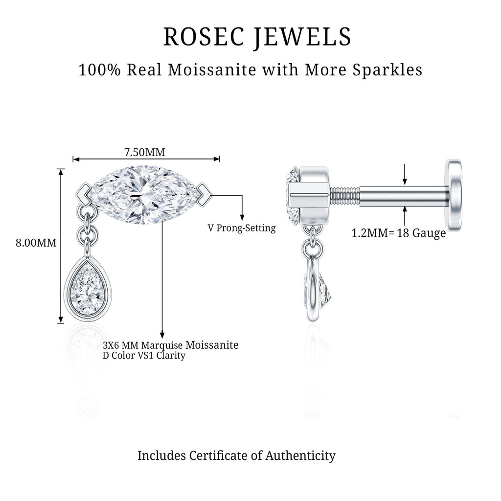 Marquise Moissanite Dangle Cartilage Earring