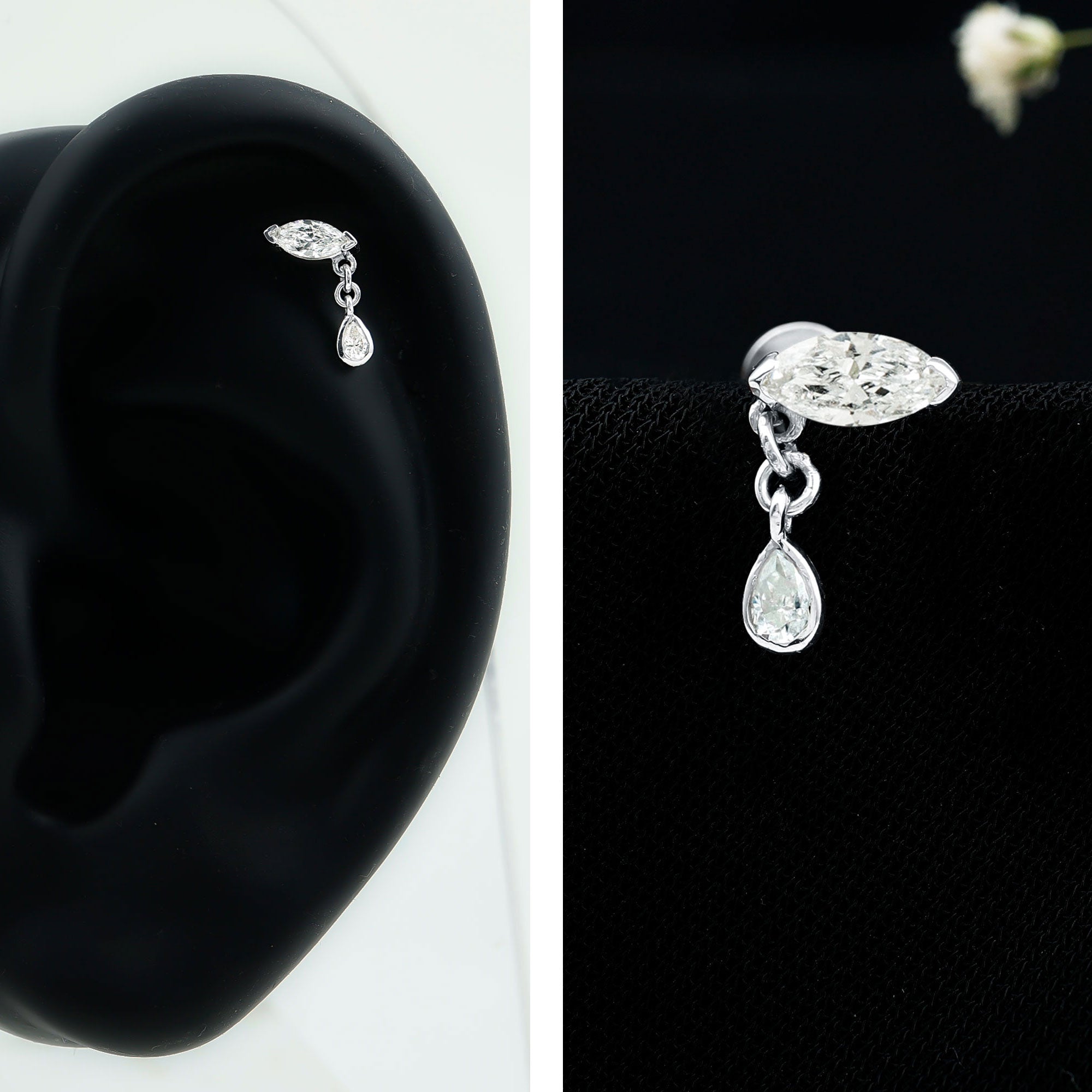 Marquise Moissanite Dangle Cartilage Earring