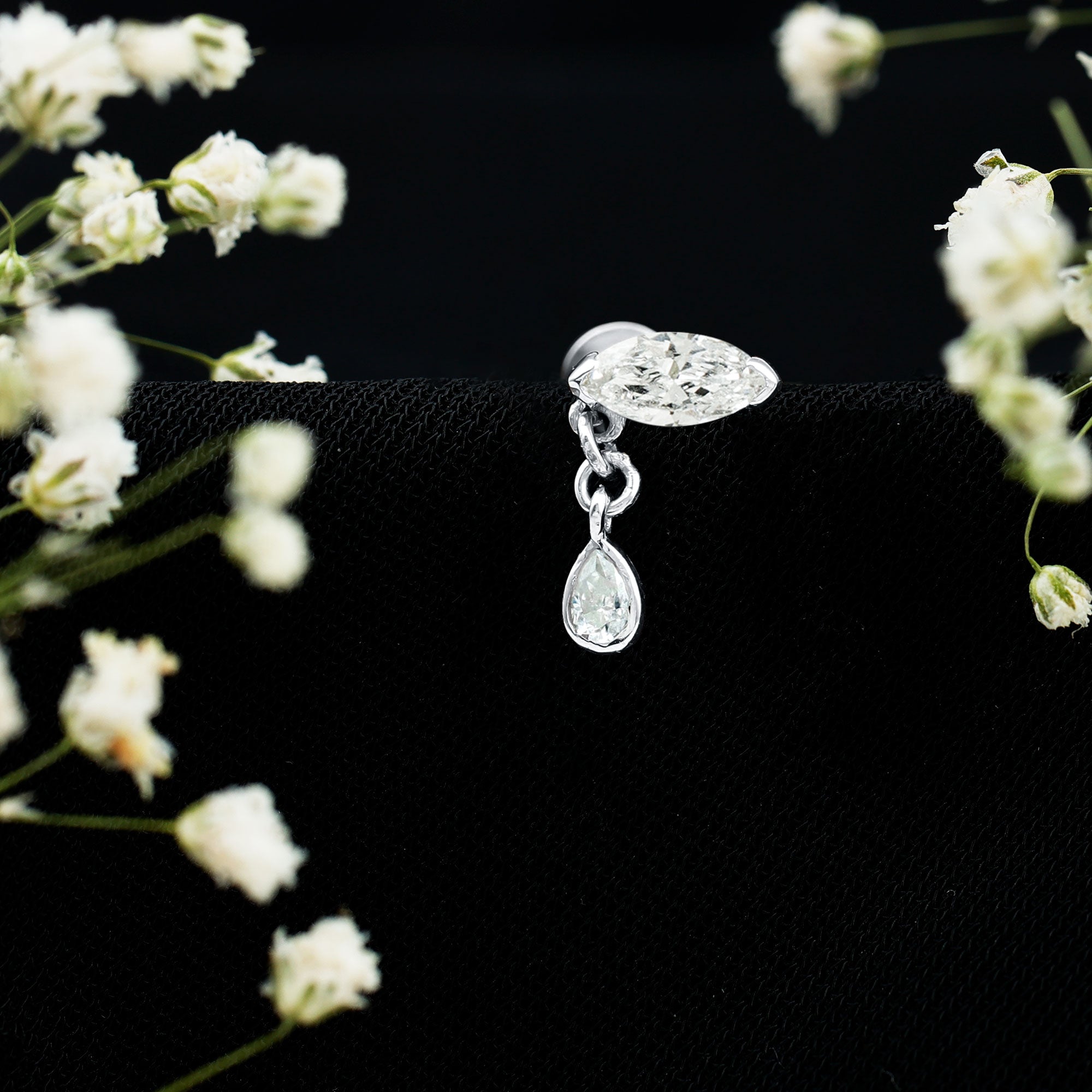 Marquise Moissanite Dangle Cartilage Earring