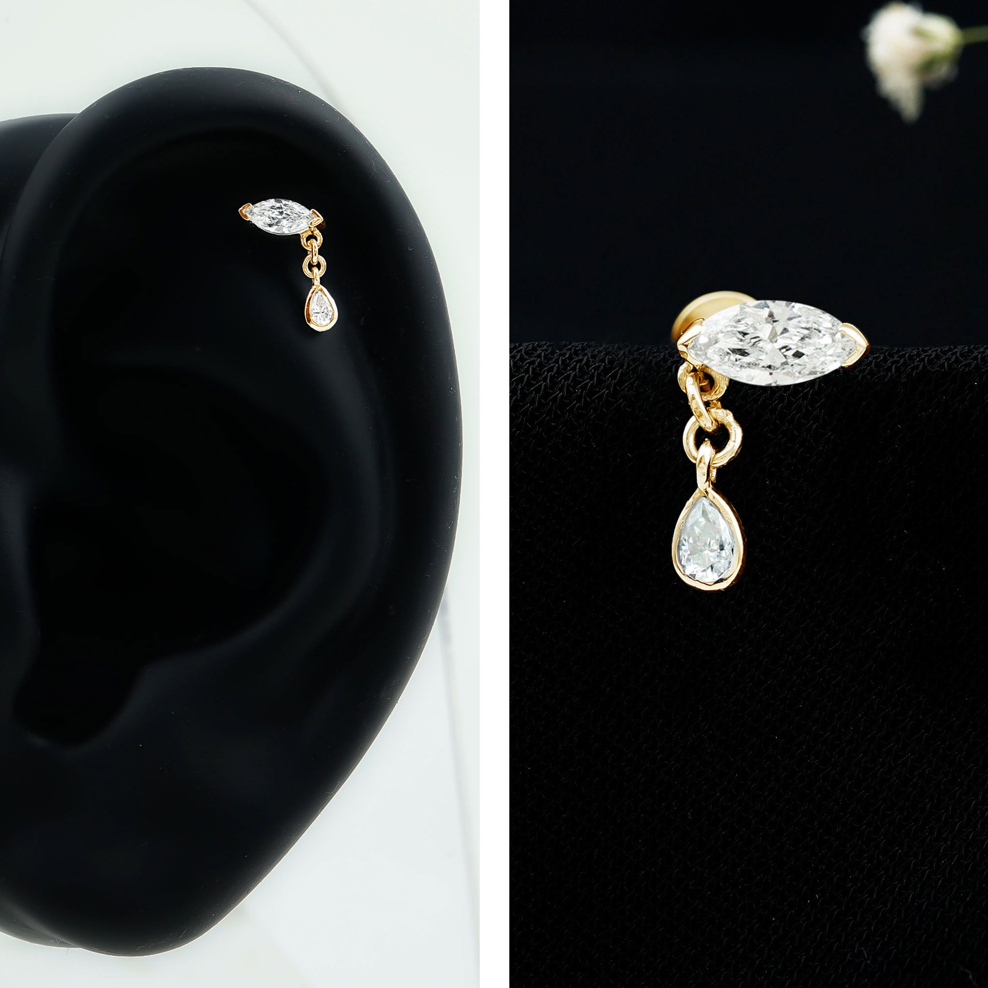Marquise Moissanite Dangle Cartilage Earring