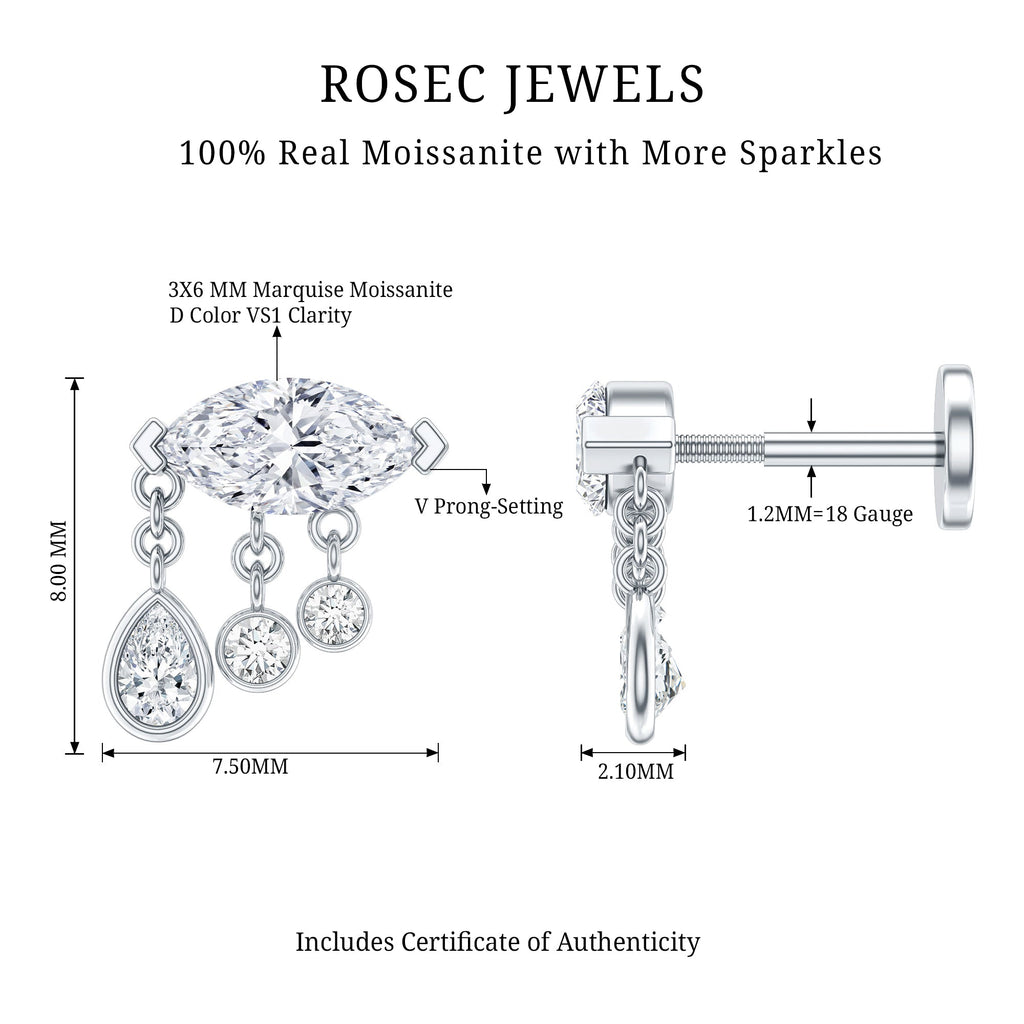 Marquise Cut Moissanite Cartilage Dangle Earring