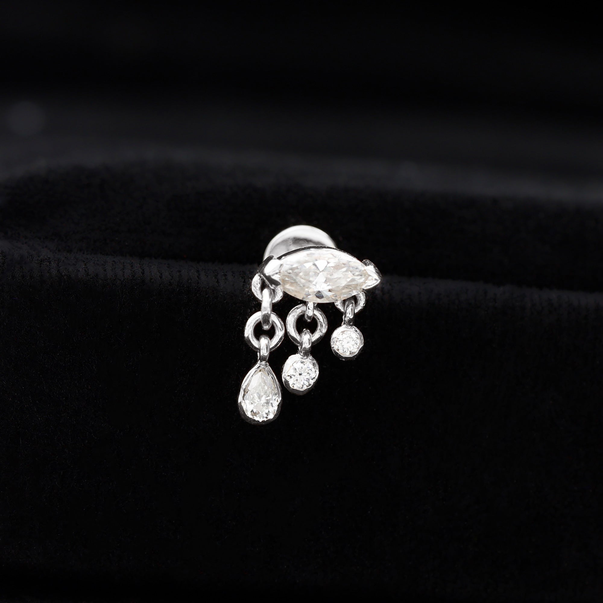 Marquise Cut Moissanite Cartilage Dangle Earring