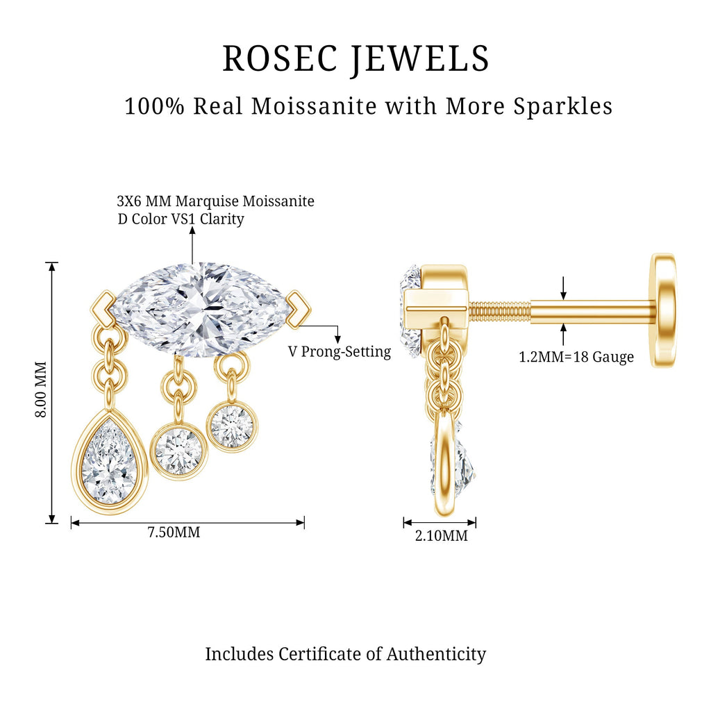 Marquise Cut Moissanite Cartilage Dangle Earring