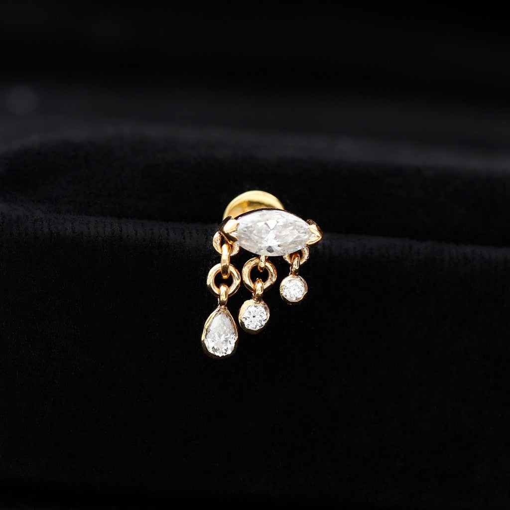 Marquise Cut Moissanite Cartilage Dangle Earring