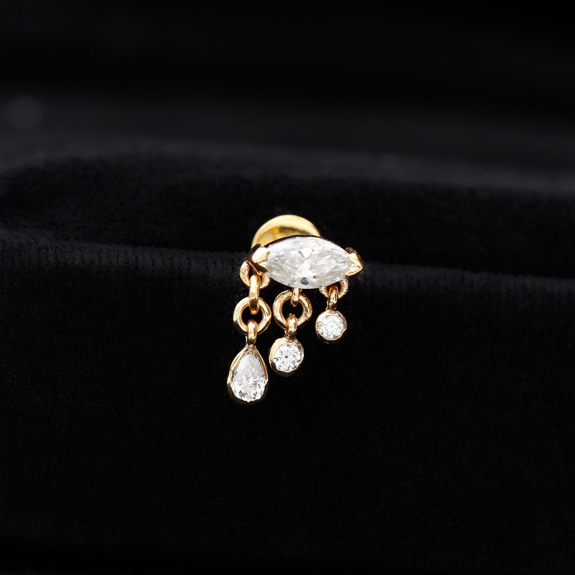 Marquise Cut Moissanite Cartilage Dangle Earring