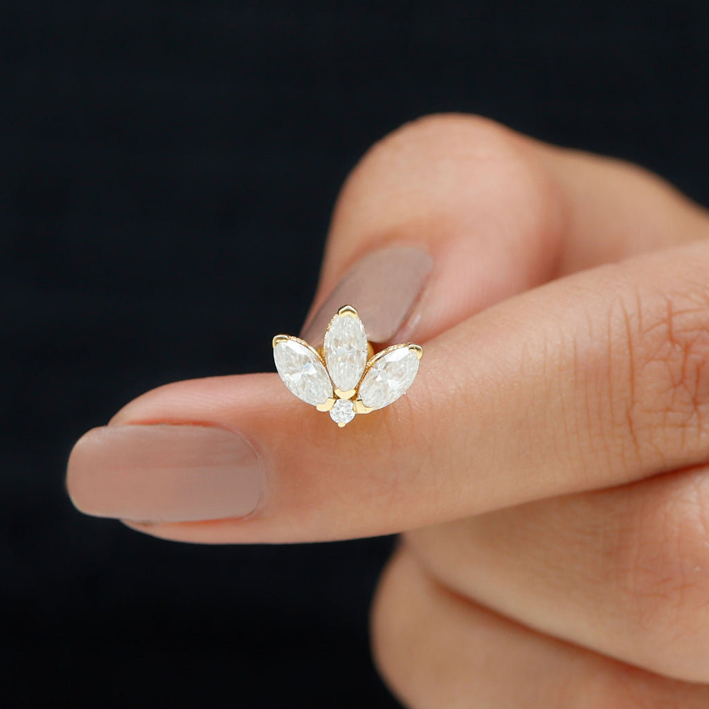 Certified Moissanite Marquise Lotus Piercing Stud