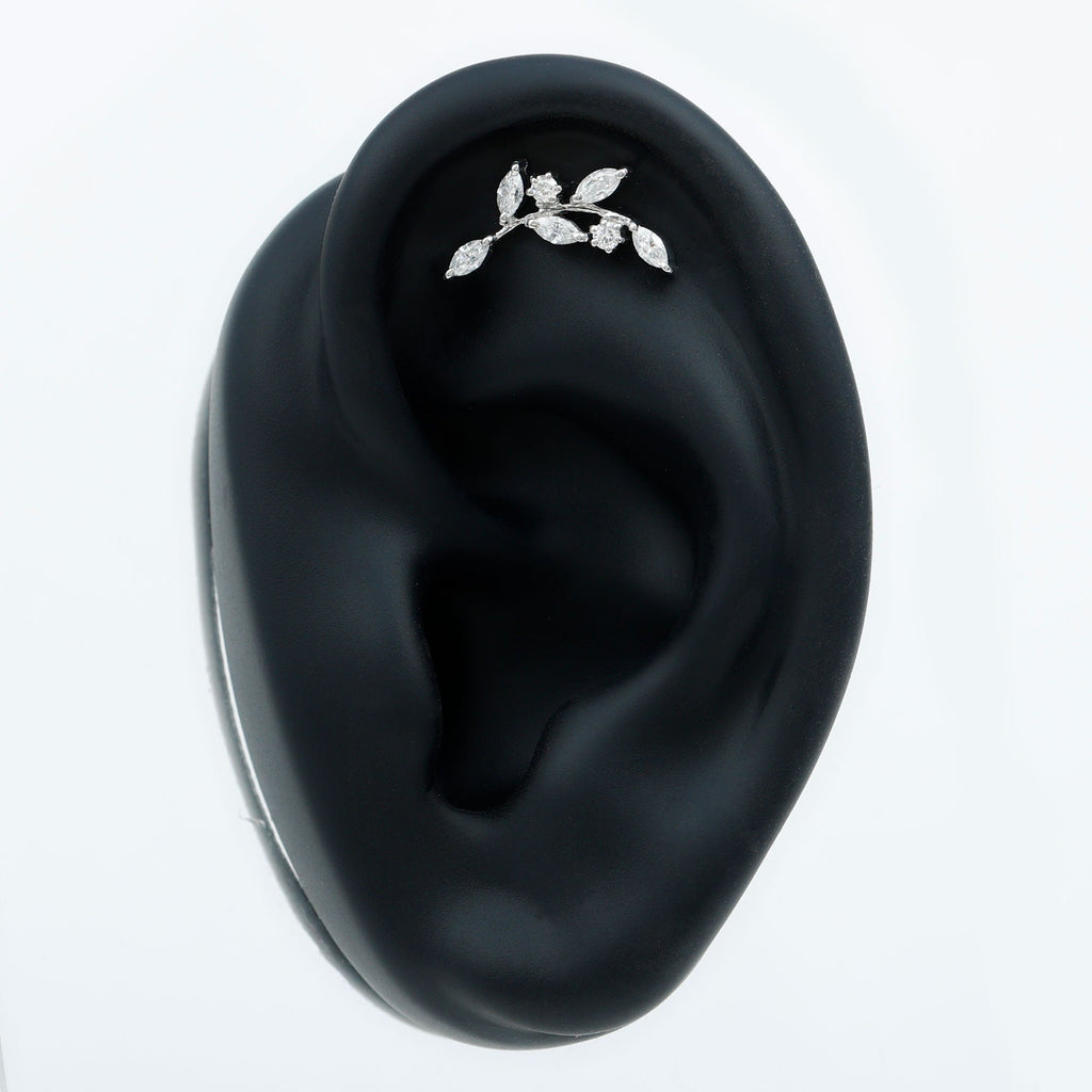 Certified Moissanite Leaf Climber Earring for Helix Piercing